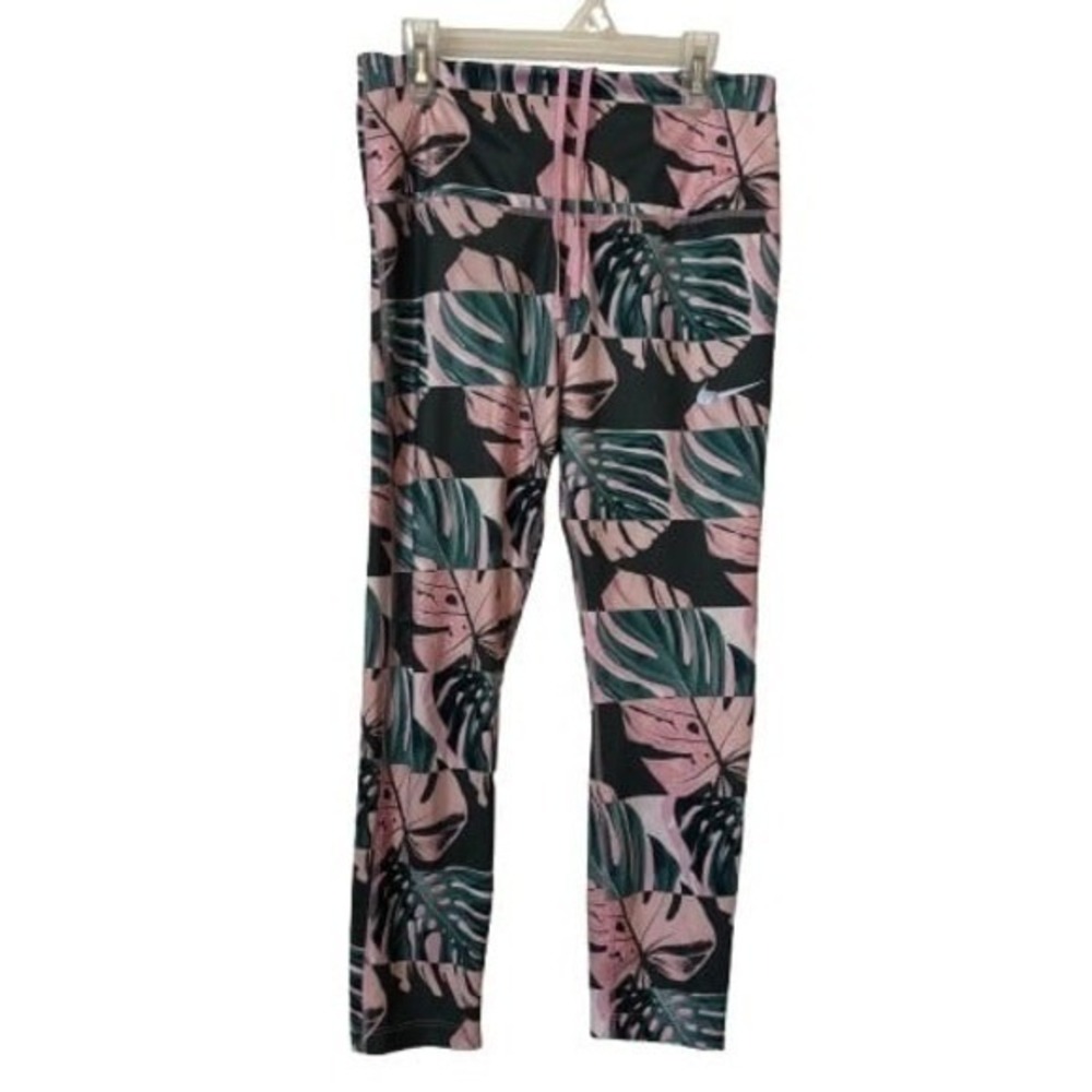 Nike Dri Fit Women's  Medium Workout Pants Pink Green Botanical Print